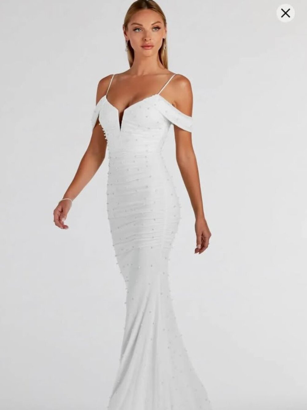 Charlene Formal Faux Pearl Mesh Mermaid Dress